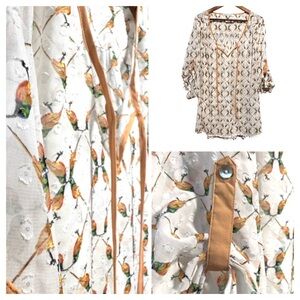 BOHO DANIEL RAINN Bird Sheer Peasant Tunic Prairie Cottagecore Whimsical Whimsy